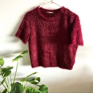 Zara burgundy fuzzy top